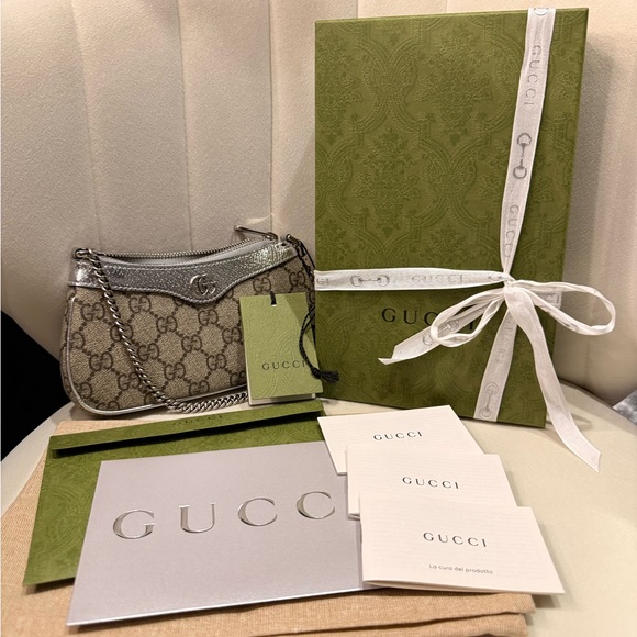 Gucci Handbags - Gucci Ophidia Mini Bag Silver